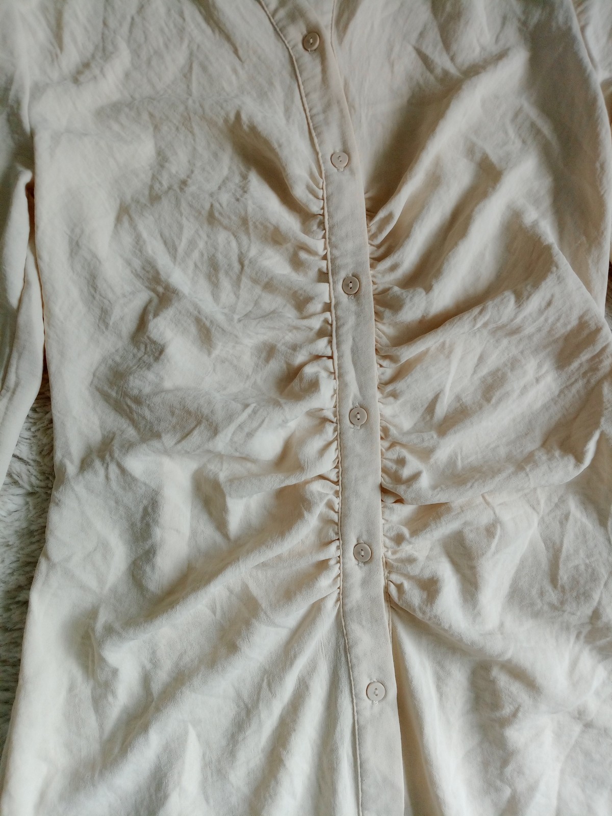Stradivarius Cream Long Sleeve Collared Long Maxi Buttoned Shift Dress Size S