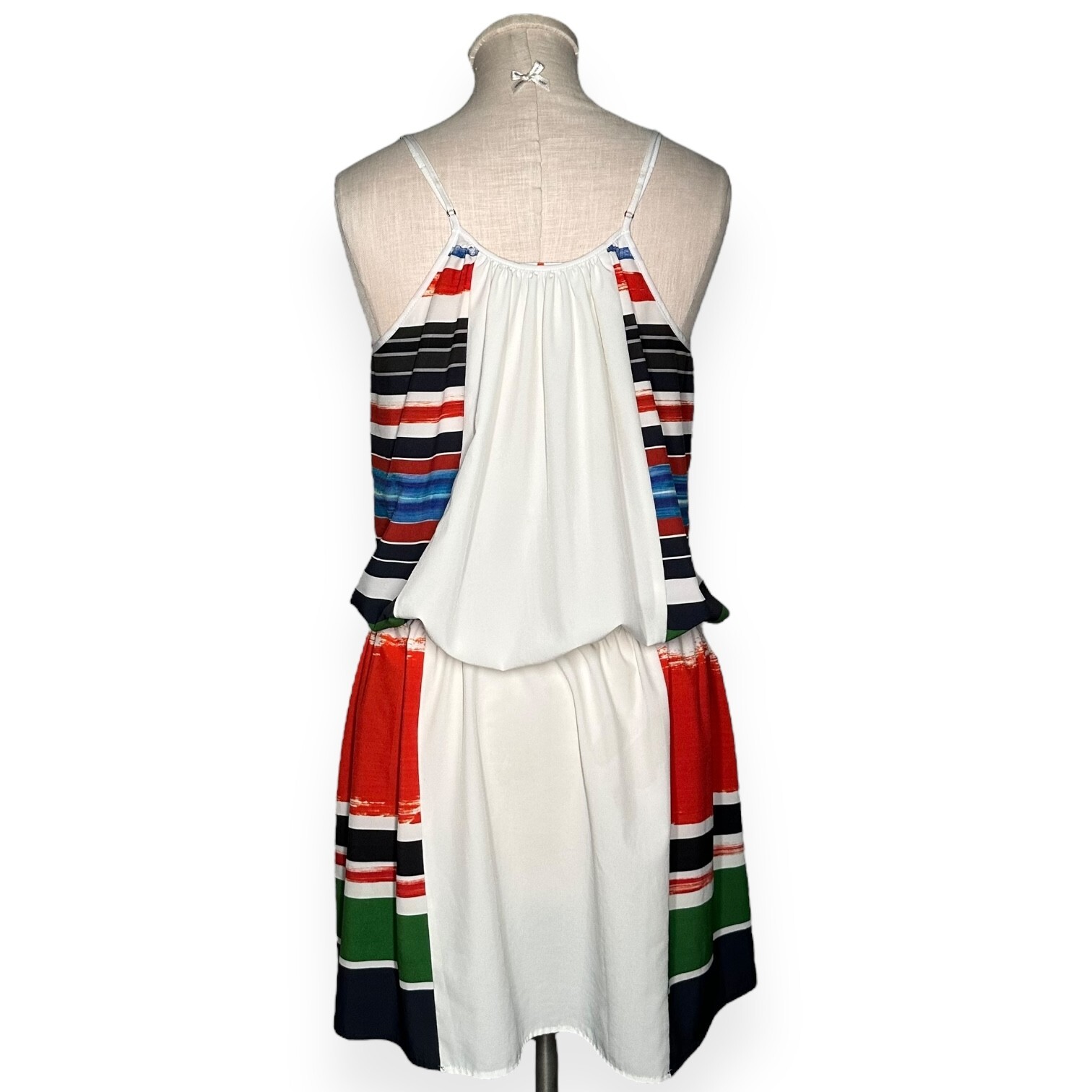 CLOVER CANYON Stripe Spaghetti Strap Mini Dress Beach Tropical Blouson Sundress