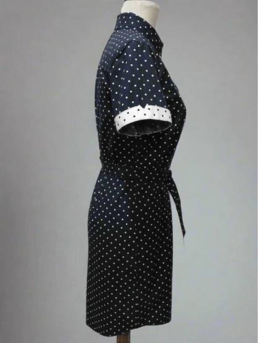 FRED PERRY Fred Perry Dot Pattern Shirt Dress UK8 Short Sleeve
