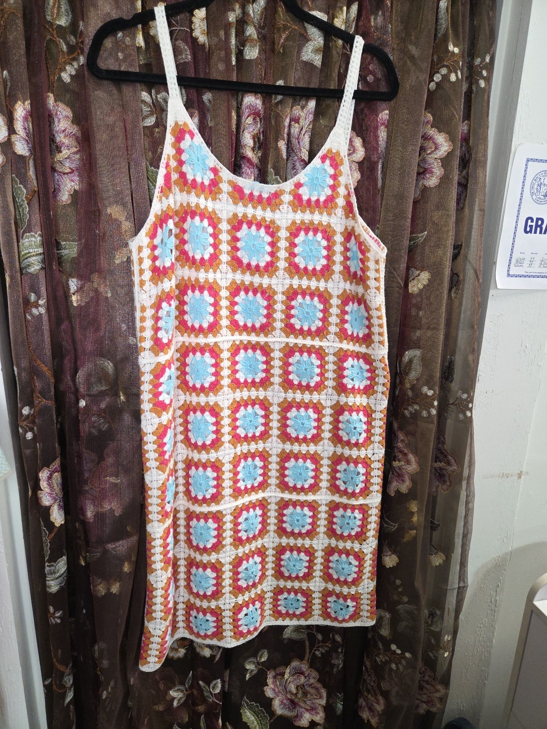 Willow & Wind Womens Size Large Crochet Knit Sundress Colorful Boho Retro Hippie