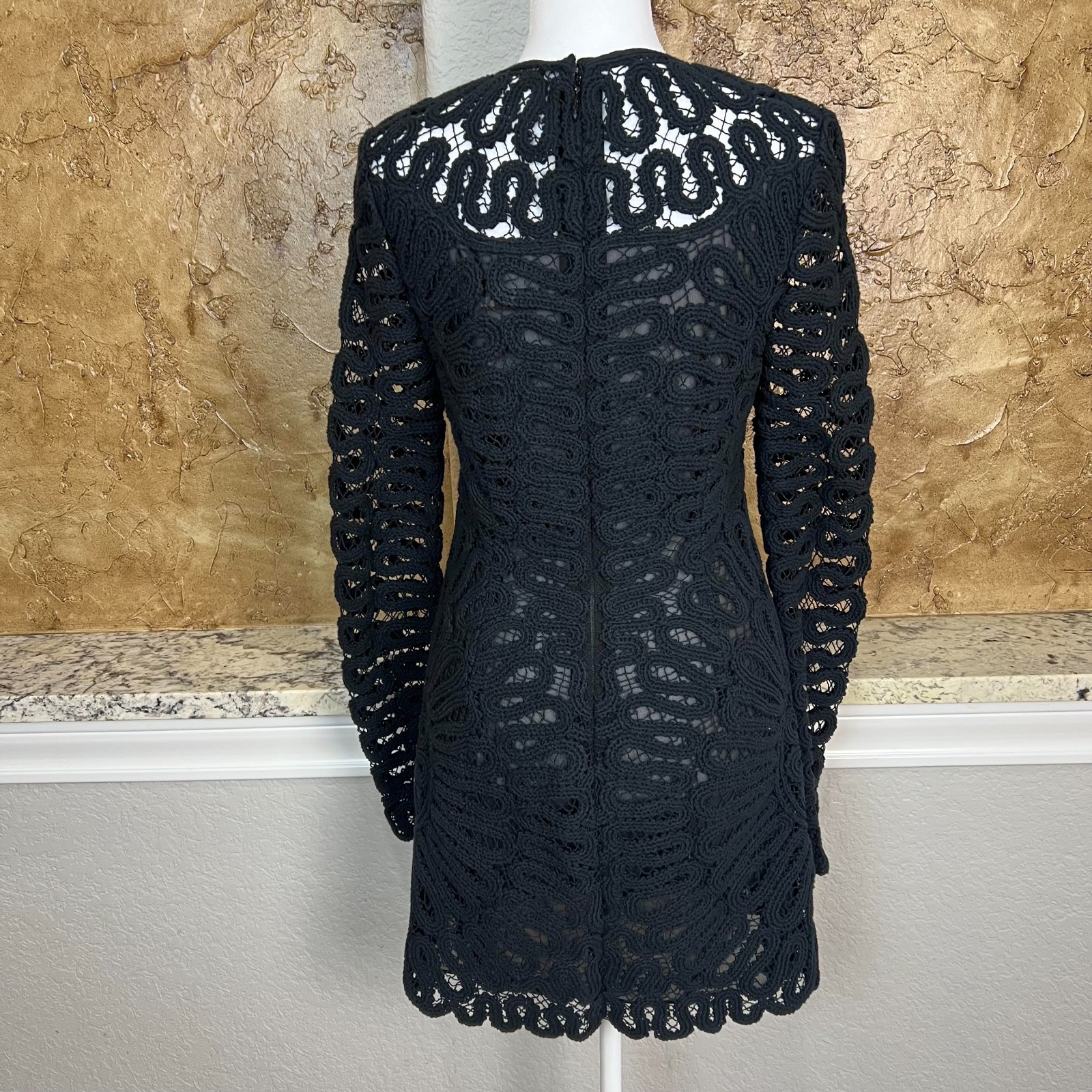 NWT Simkhai McCall Cage Dress Crochet Mini Dress Sz 4 Long Sleeve Black $845