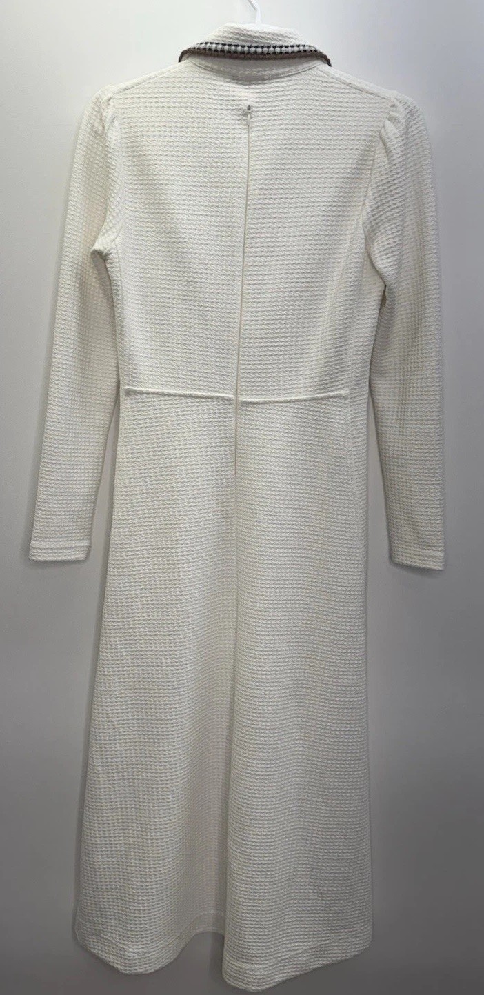 ME + EM Fit & Flare Textured Jersey Midi Dress Crochet Collar Placket Buttons 2