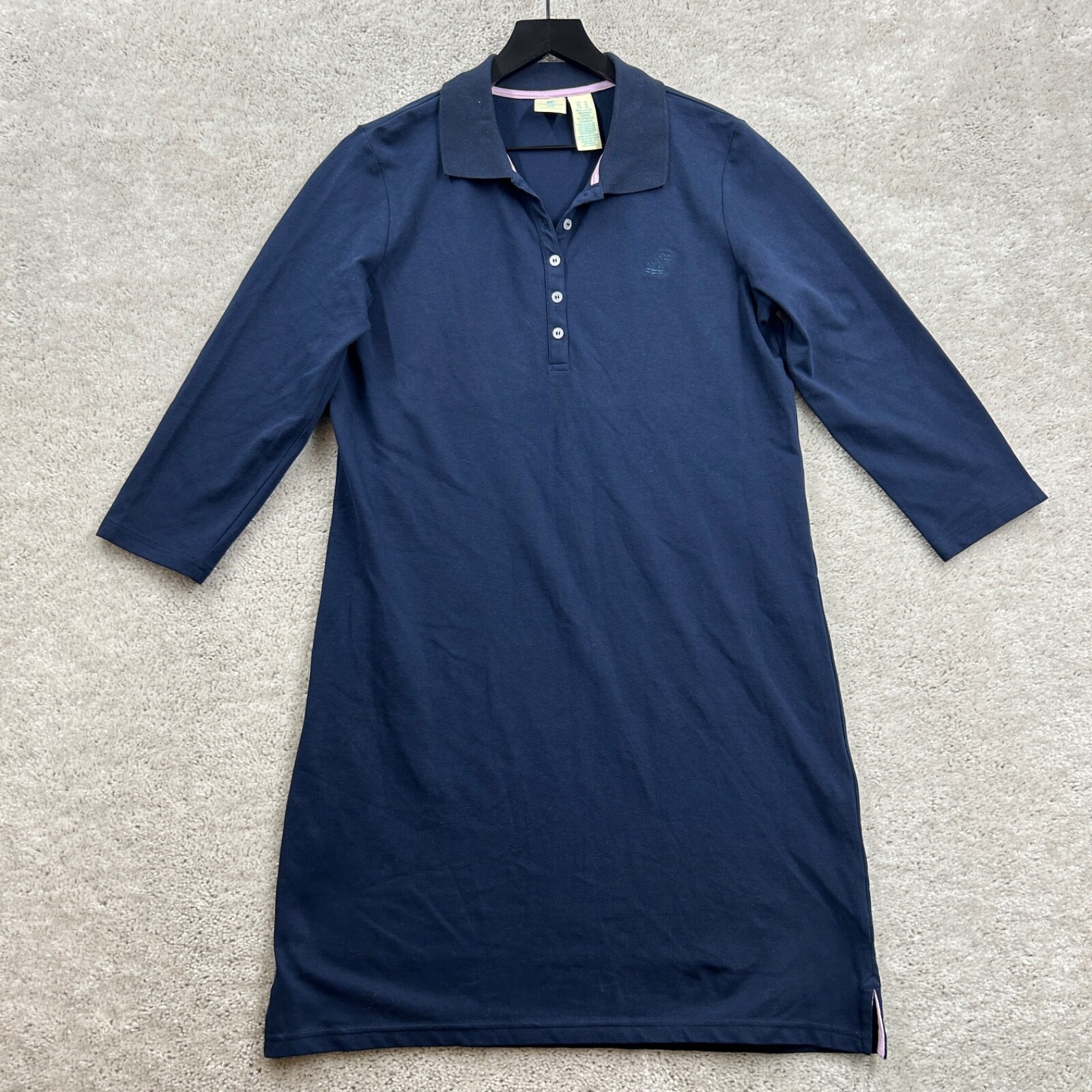 Caribbean Joe Dress Womens Size Medium Blue Long Sleeve Shirt Shift Pique Beach