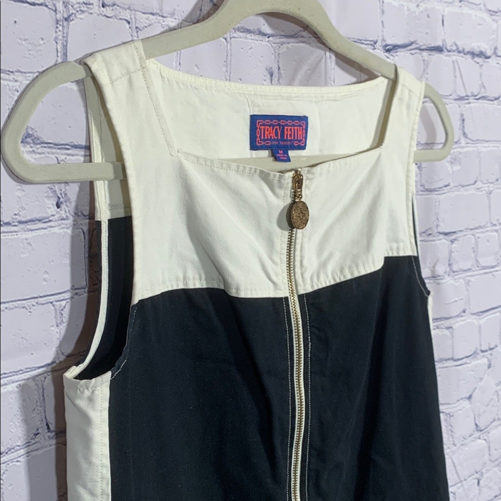 Tracy Feith for Target Womens Sleeveless Canvas Like Mini Dress Black Cream Sz M