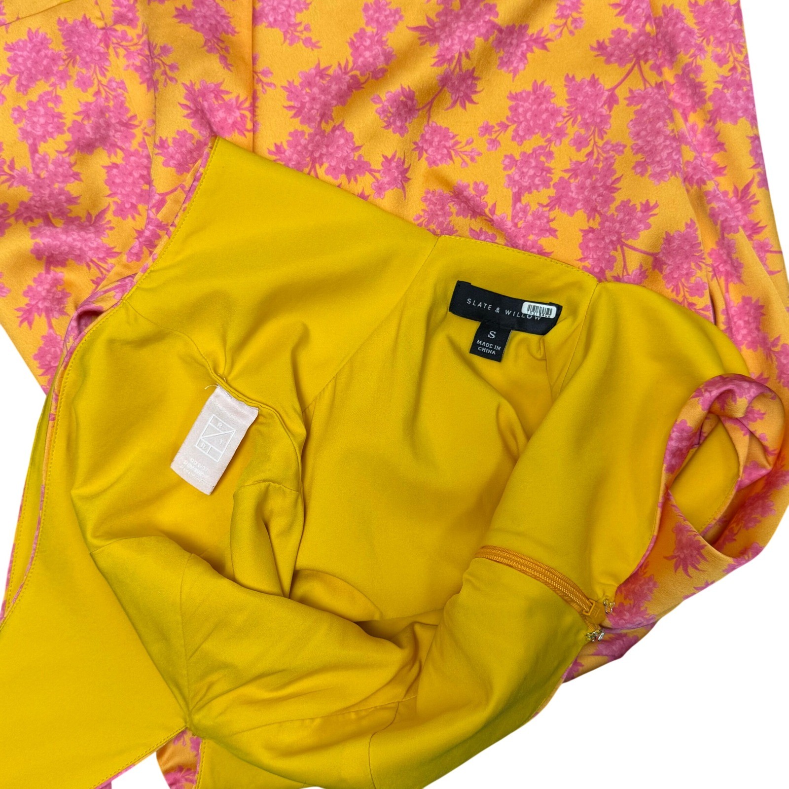 Slate & Willow Yellow Pink Floral Halter Mini Dress Small Tropical Side Slit