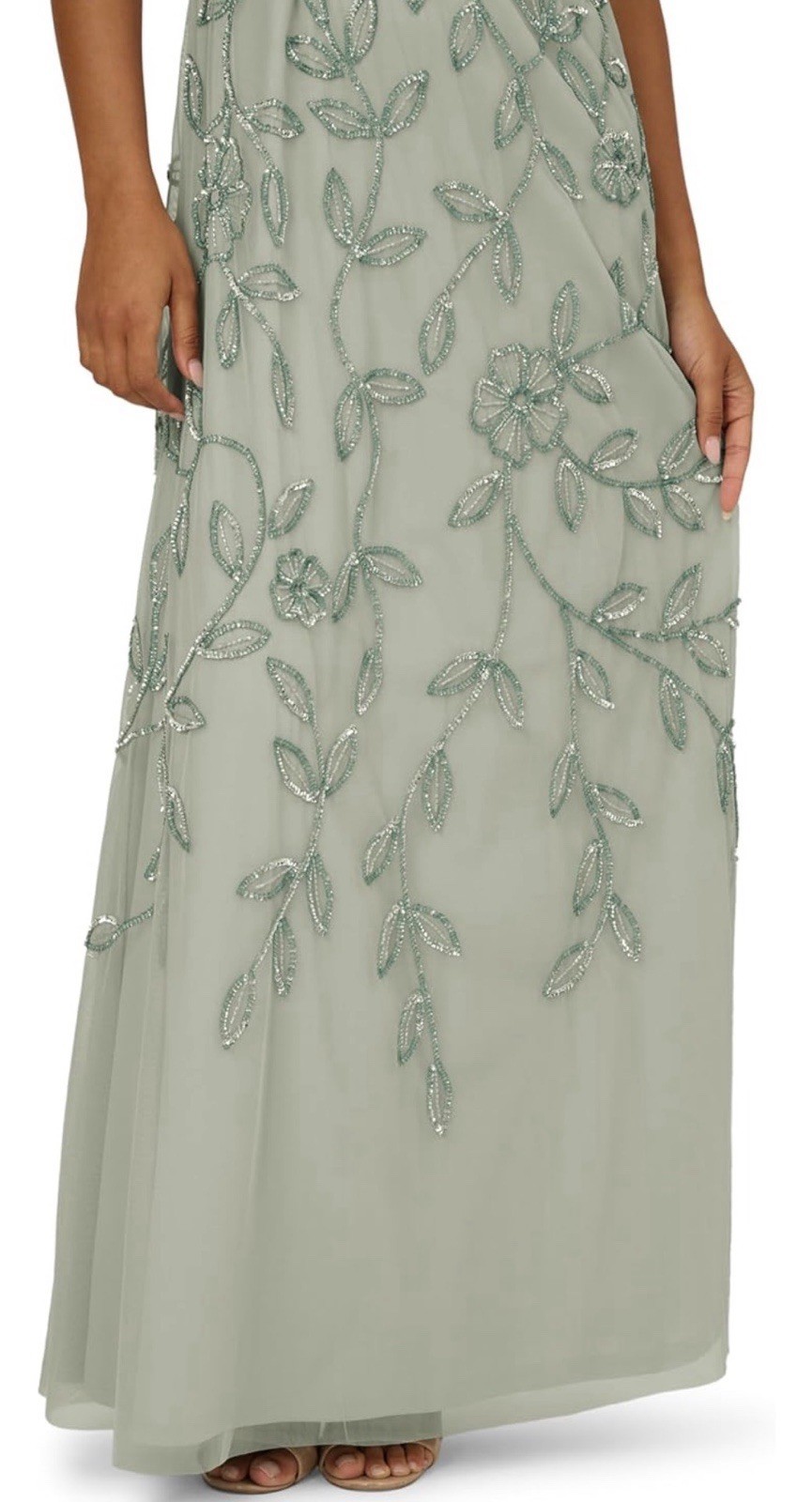 Adrianna Papell Blouson Beaded Long Mermaid Gown Size 14 Aquadust NWT $199