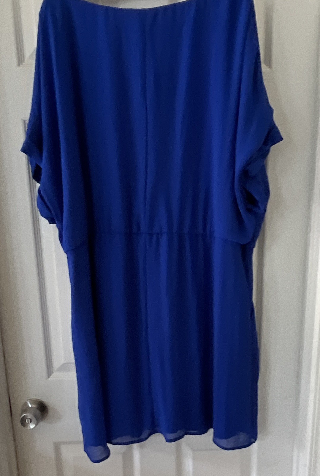 Tacera Royal Blue Boat Neck Drawstring Waist Chiffon Dress with Pockets Plus 3X