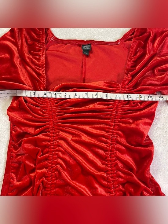 Wild Fable Bright Red Crushed Velvet Ruched Bodycon Dress size L