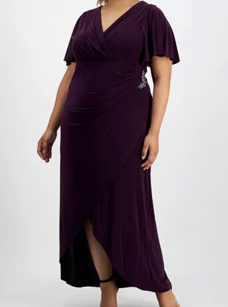 SLNY Fashions Plus Size Flutter-Sleeve High- Eggplant Size 16W $129