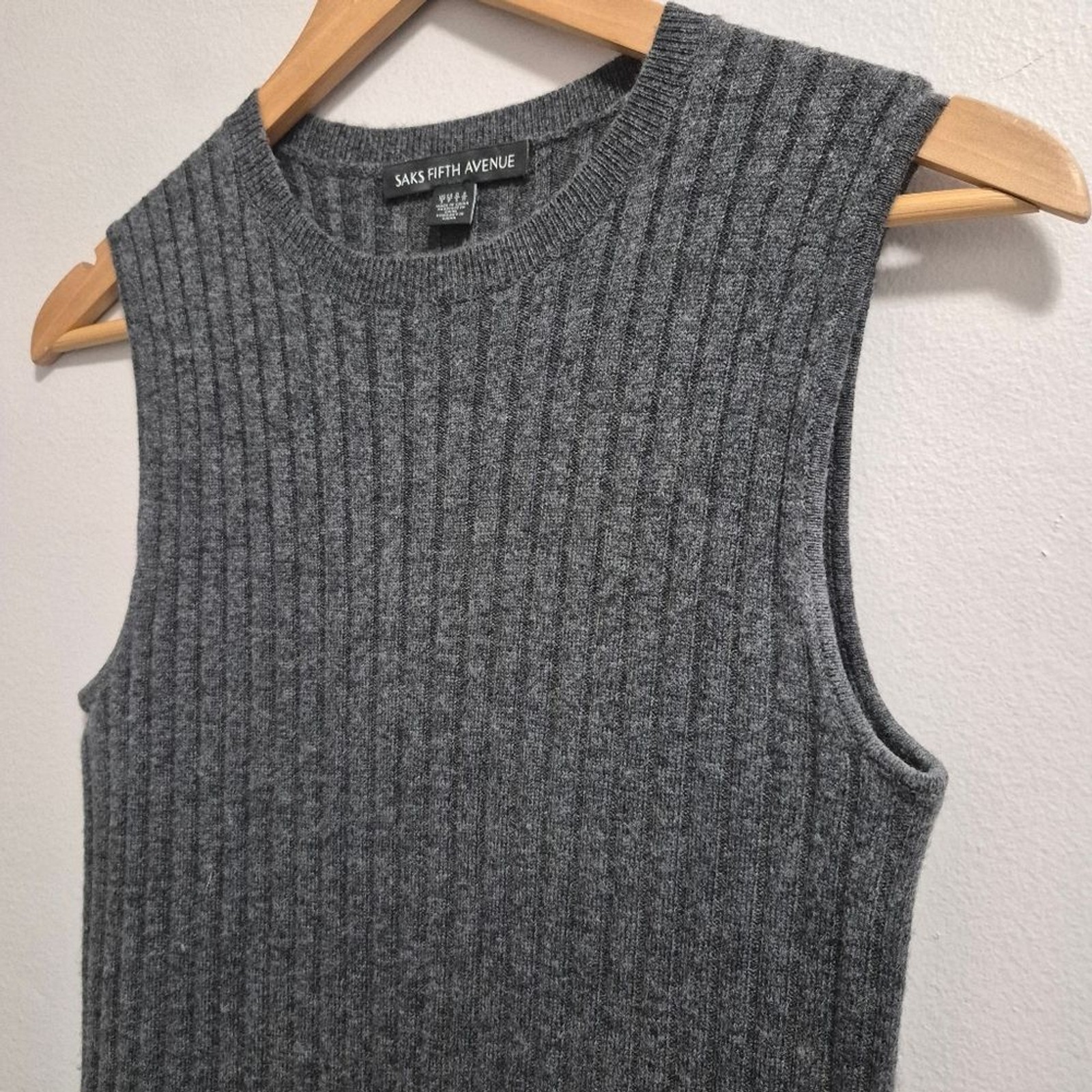 Saks Fifth Avenue Sleeveless Ribbed Wool Cashmere Blend Midi Dress Size Small