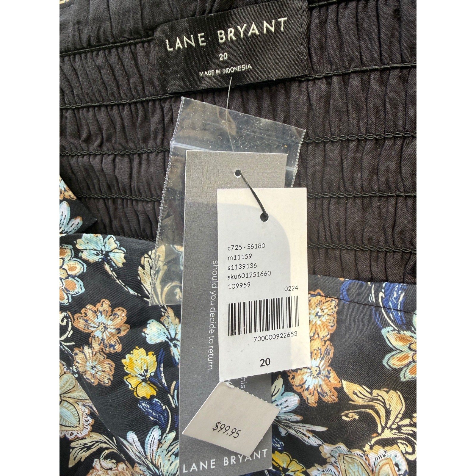 Lane Bryant Floral Smocked Back Midi Dress Black Blue Yellow Plus Size 20 NEW