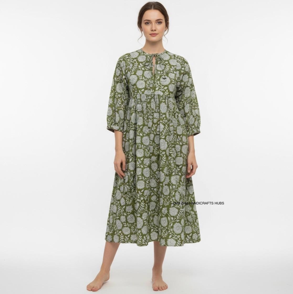 Indian floral Block printed midi Dress cotton top tunic for women gift for her