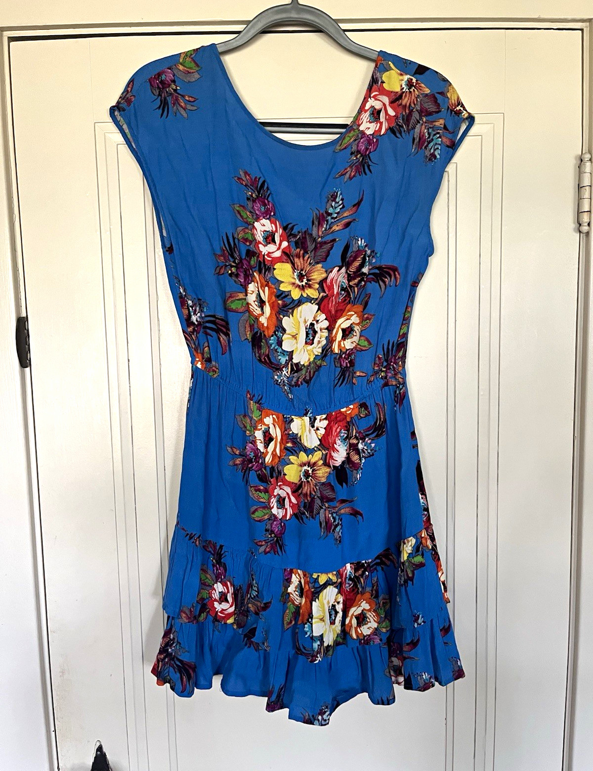 Anthropologie KONRAD + Joseph Dress Womens M Blue Floral Scoop Neck Ruffle Short