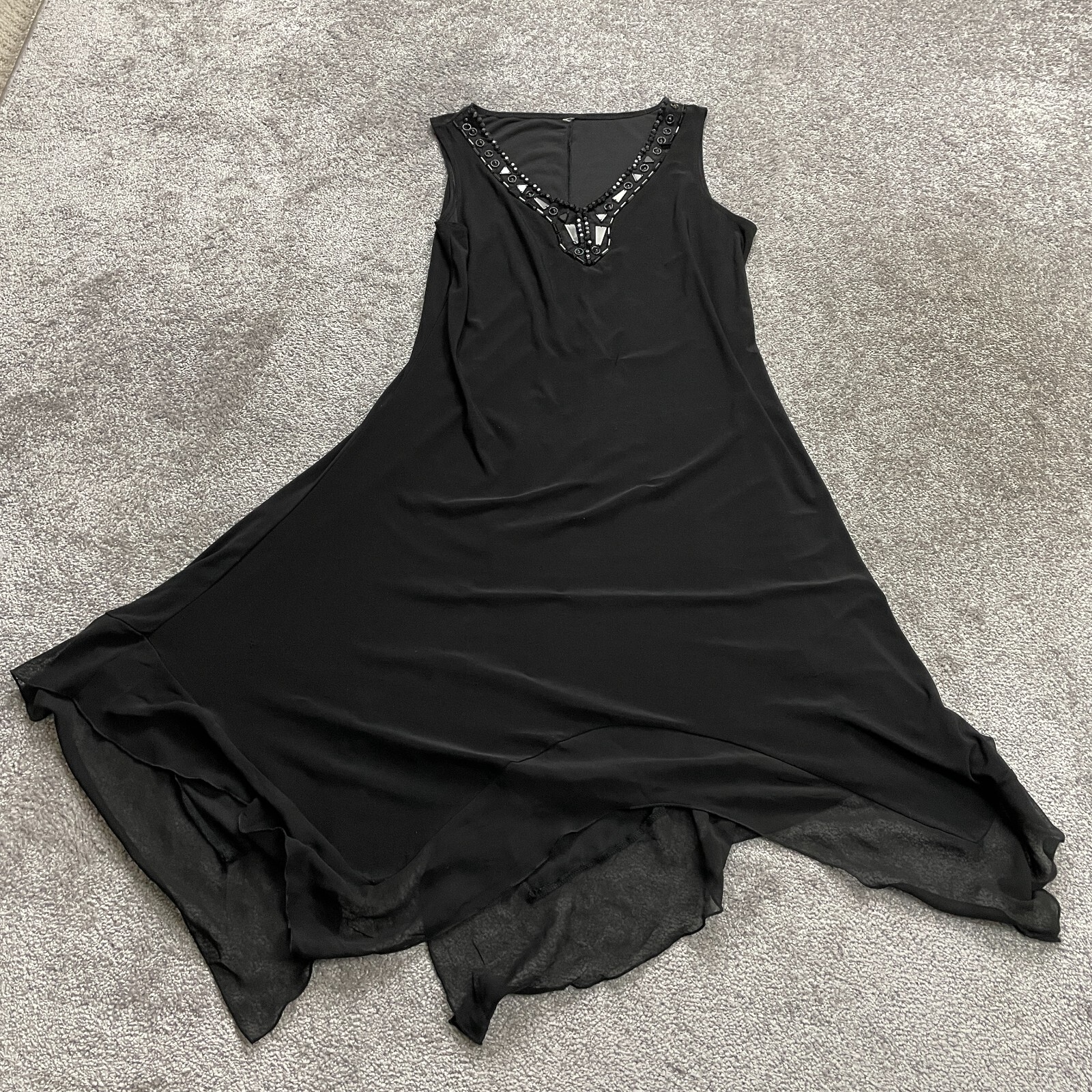 Unbranded Dress Womens Large Black Sleeveless Beaded V-neck Maxi A Line Party