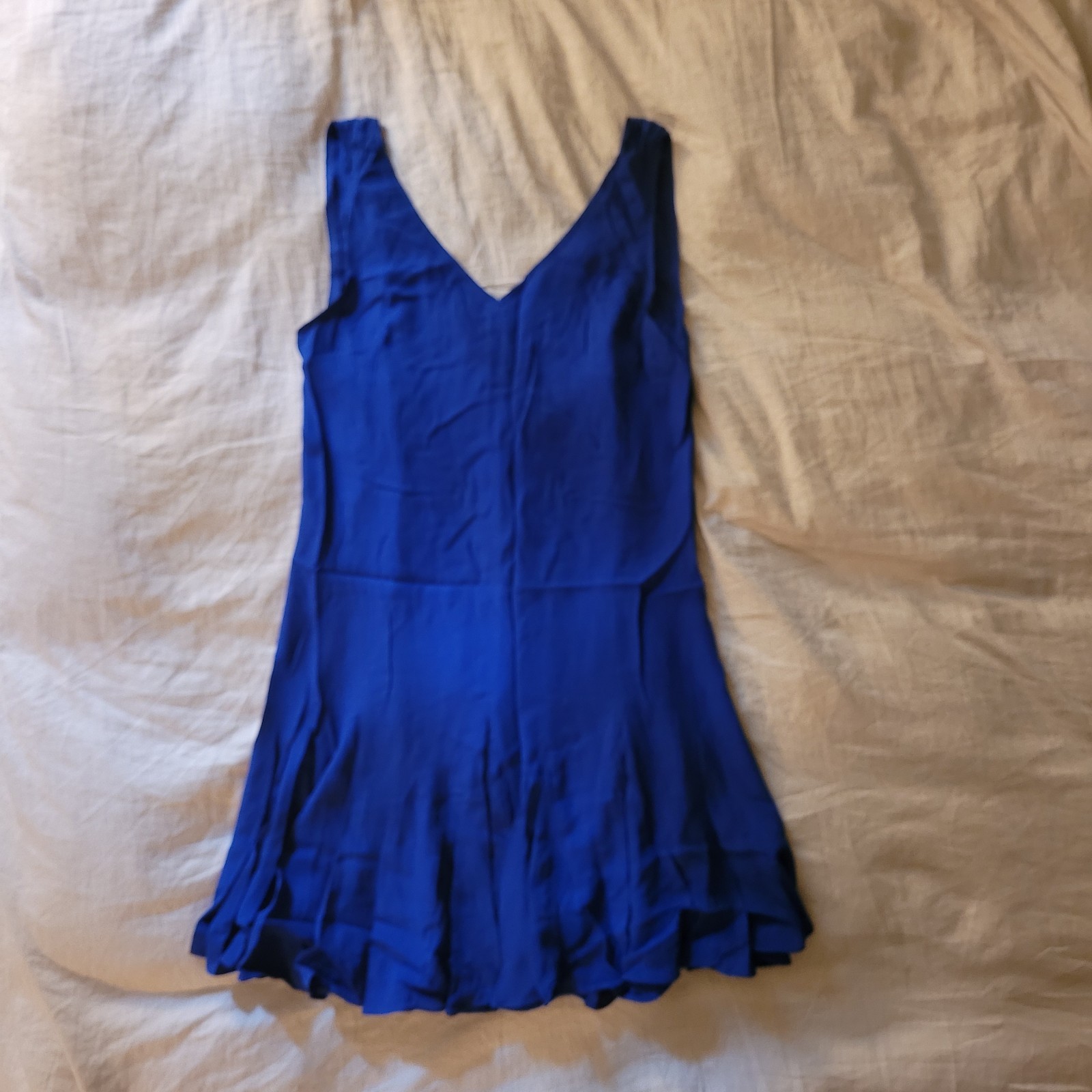 Polo Ralph Lauren Cobalt Blue 100% Silk Drop Waist Pleated Mini Dress Size 2