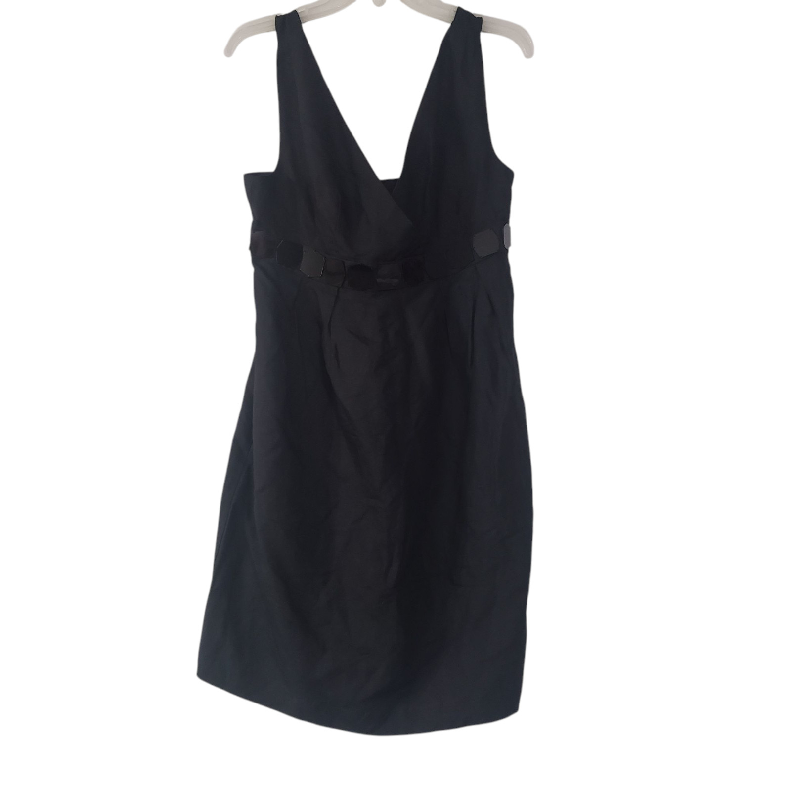 NWT Oasis Linen Sheath Short Dress Womens Black 12/38 Sleeveless Beaded Backless