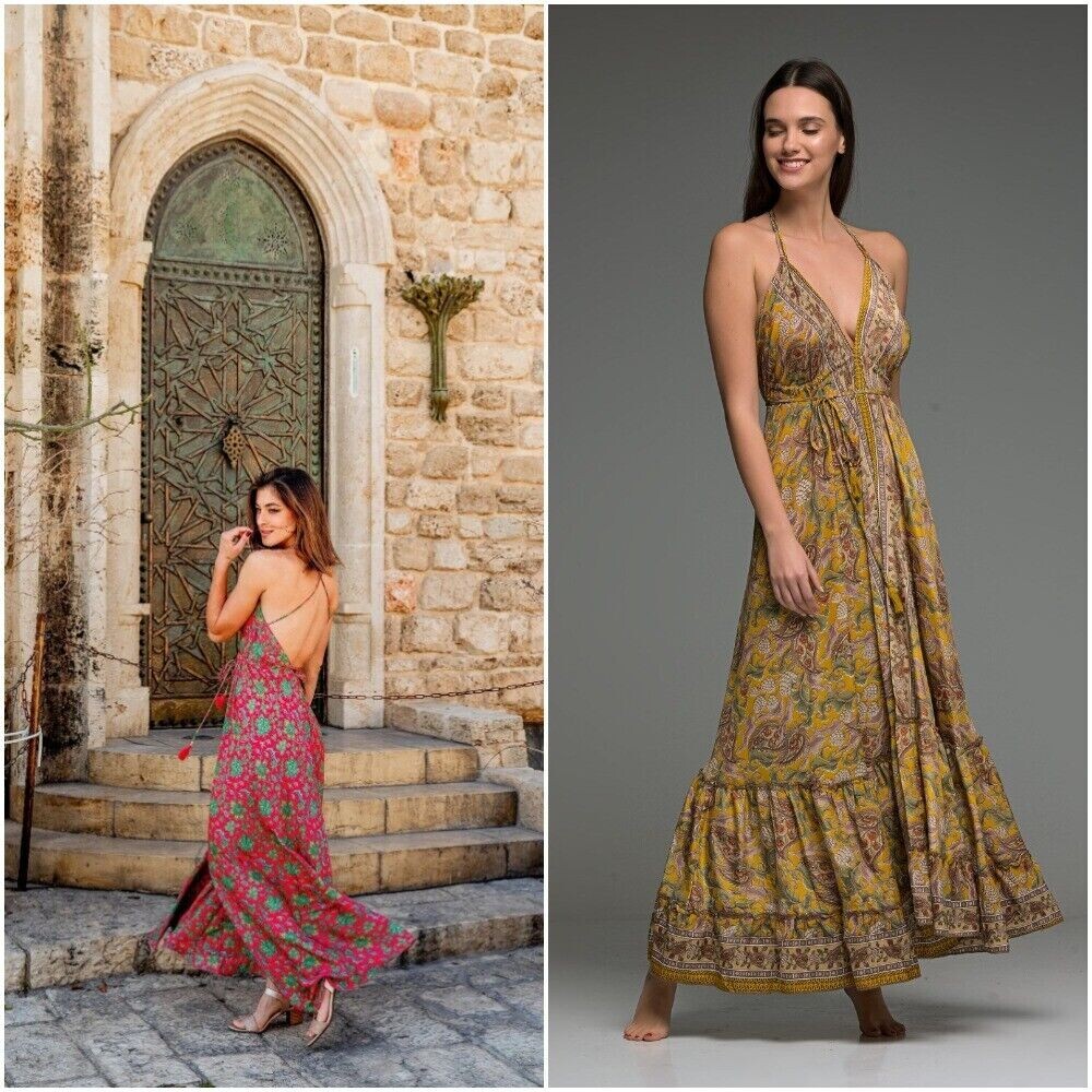 10 PC Lot Handmade Ladies Casul Evening Summer Dress Indian Sari Silk Long Dress