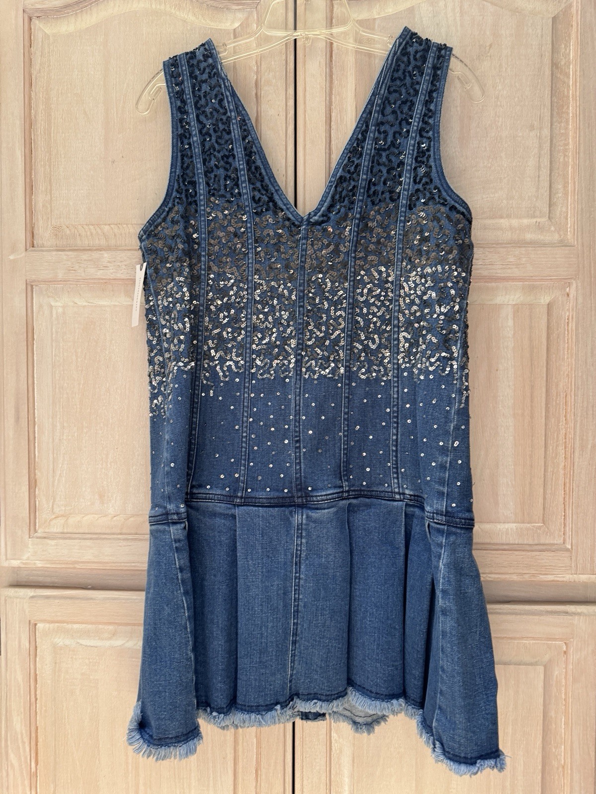 NWT Anthropologie Pilcro Sequin Sparkle Denim Button Front MinI Dress Size Small