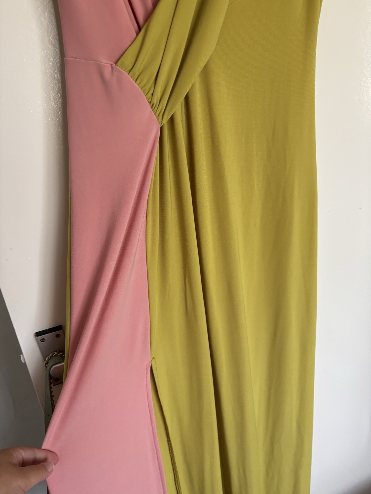 ASOS Olive Green & Pink Colour-Block Sleeveless Open Back Occasion Maxi Dress 10