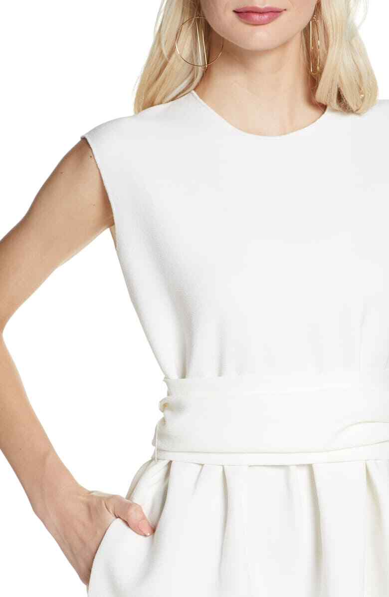 CAARA White Belted Wrap Inspired Side Pocket Crepe Shift Dress M = 6/8 Nordstrom