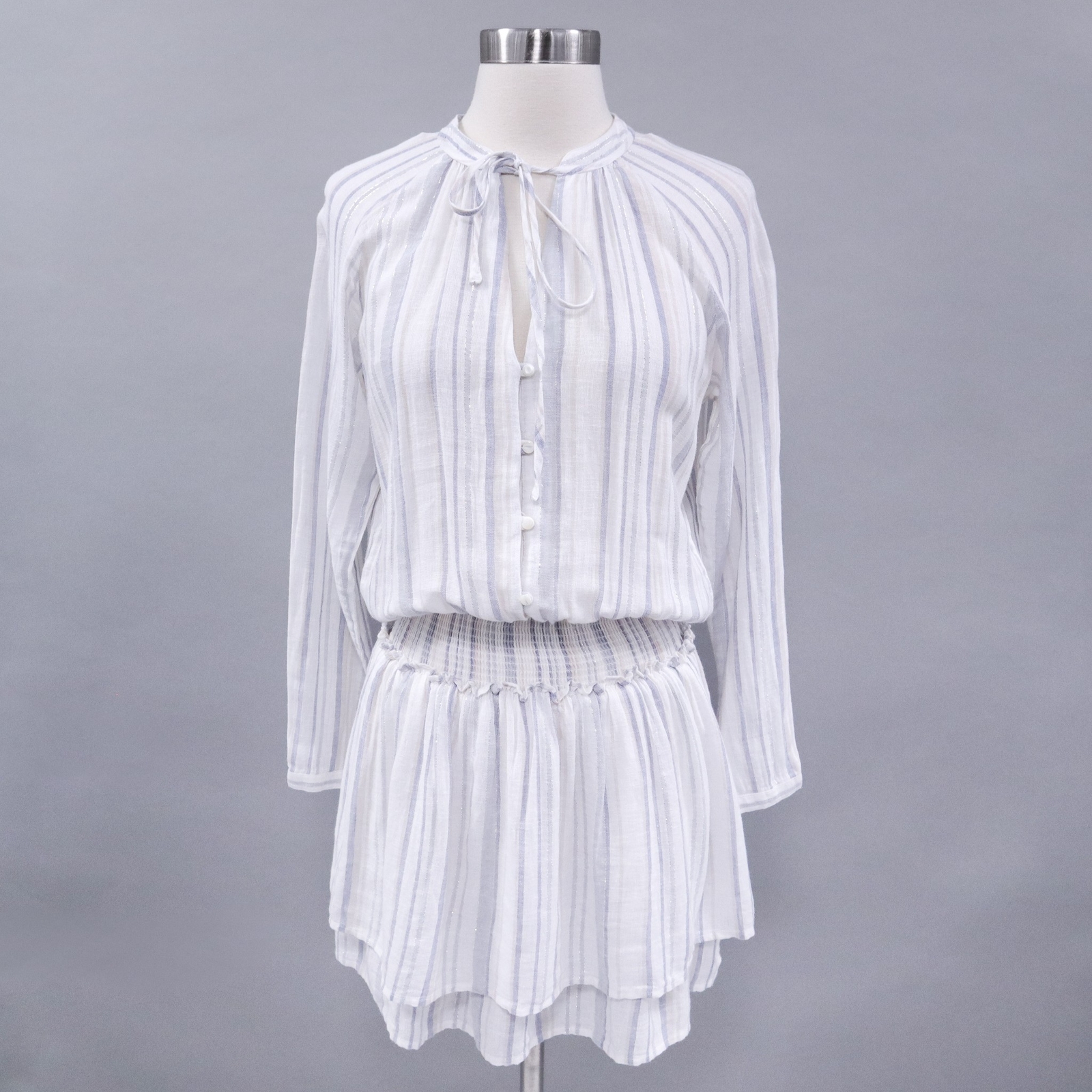 Rails Jasmine Dress Womens XS Fiji Stripe White Blue Beige Silver Thread