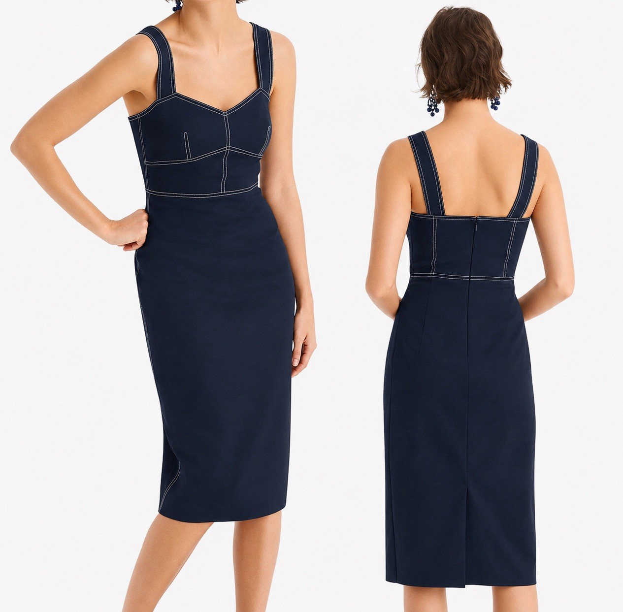 J. Crew Sheath Wiggle Midi Dress Stretch Faille Sz 4 Navy Blue Cocktail Party