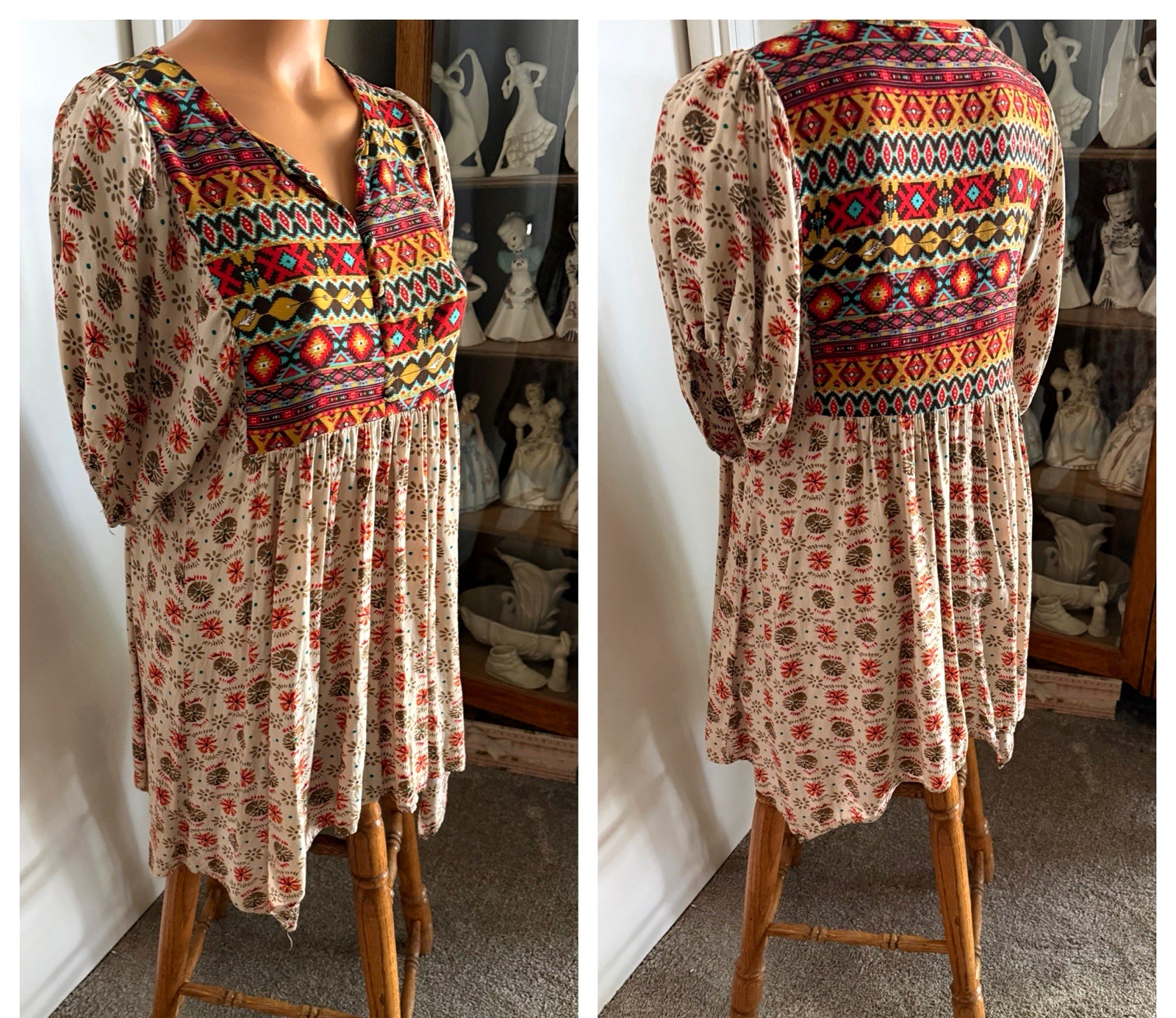 UMGEE USA BOHEMIAN AZTEC ASYMMETRIC HEM COTTON BLEND TUNIC / DRESS SZ S
