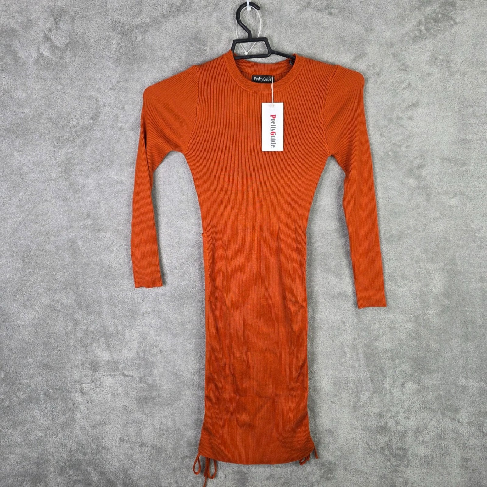 Womens Pretty Guide Rust Orange Ribbed Knit Bodycon Midi Dress Long Sleeve M