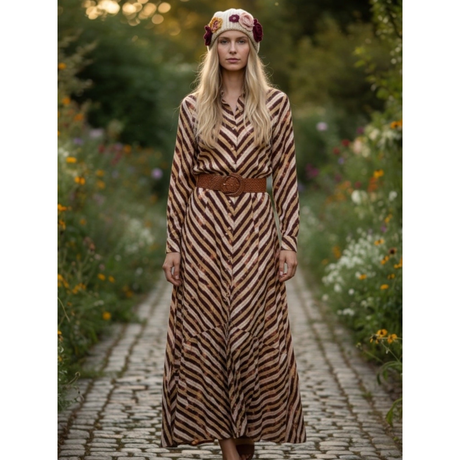 Jaded Gypsy L/XL Long Zebra-Stripe Maxi Shirt Dress – Brown/Black