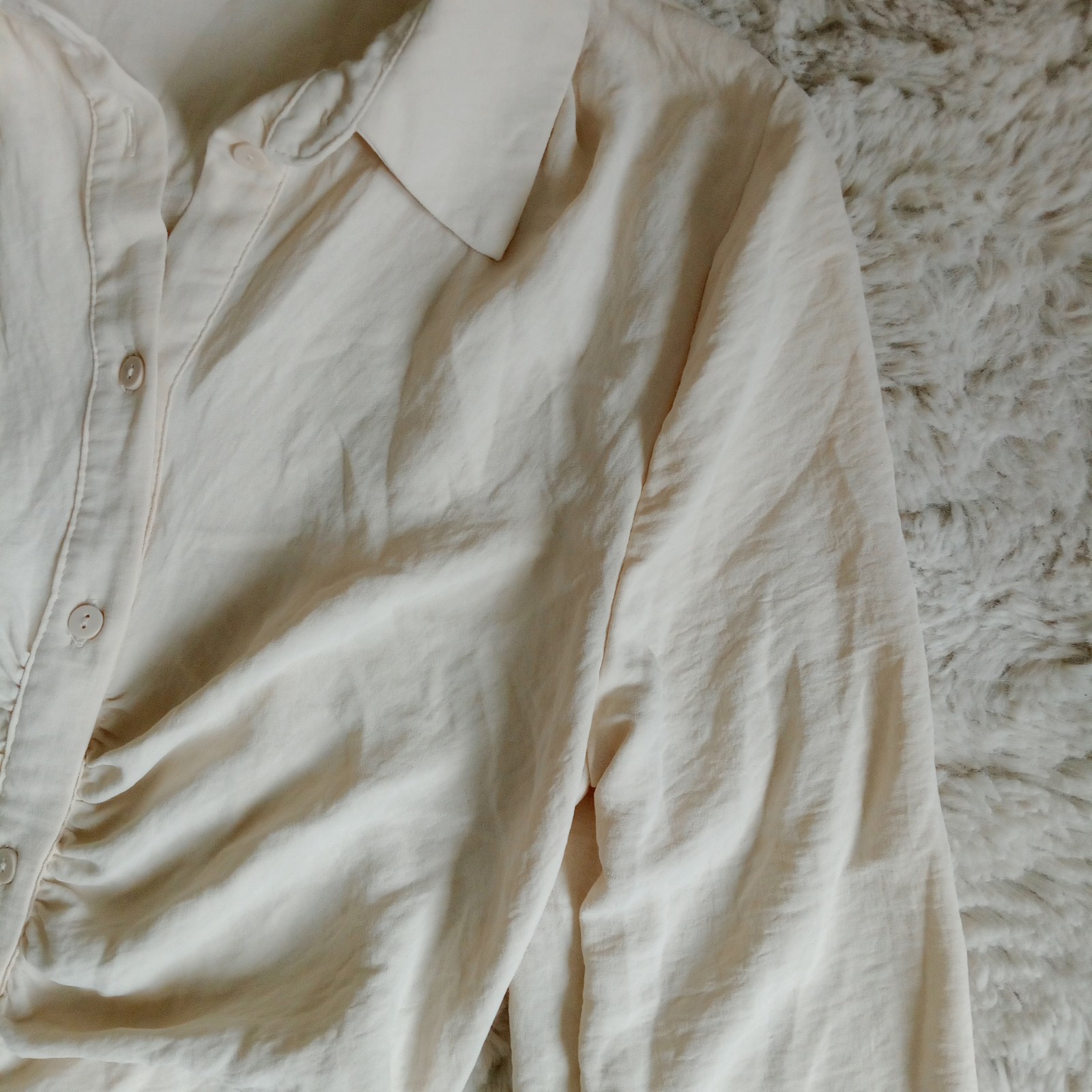 Stradivarius Cream Long Sleeve Collared Long Maxi Buttoned Shift Dress Size S