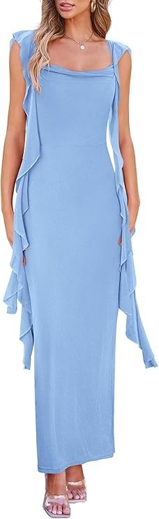 Women’s Summer Wedding Guest Dress Sleeveless Ruffle Formal
