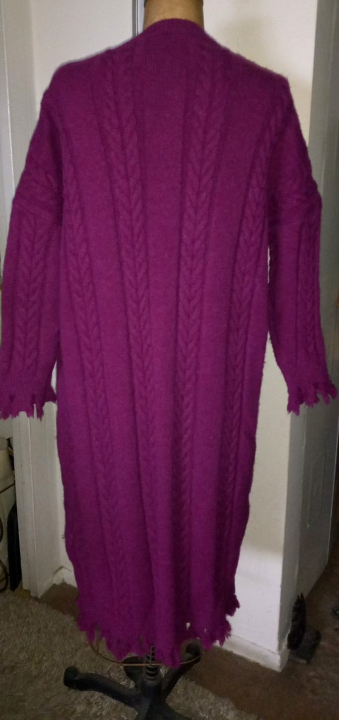 COZY! OVERSIZED PURPLE CABLE KNIT WOOL BLEND CHUNKY LONG DRESS SWEATER