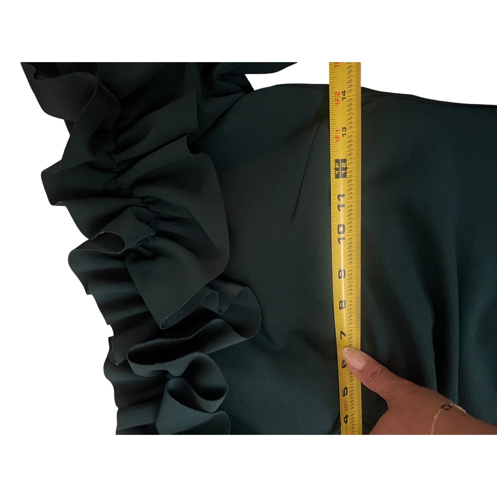 XSCAPE Pine Green Off the Shoulder Ruffle Evening Gown 8P 3856XP