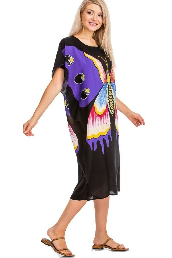 Butterfly Design Women’s Cover Up Long Dress One Size Kimono Fit Size S/M