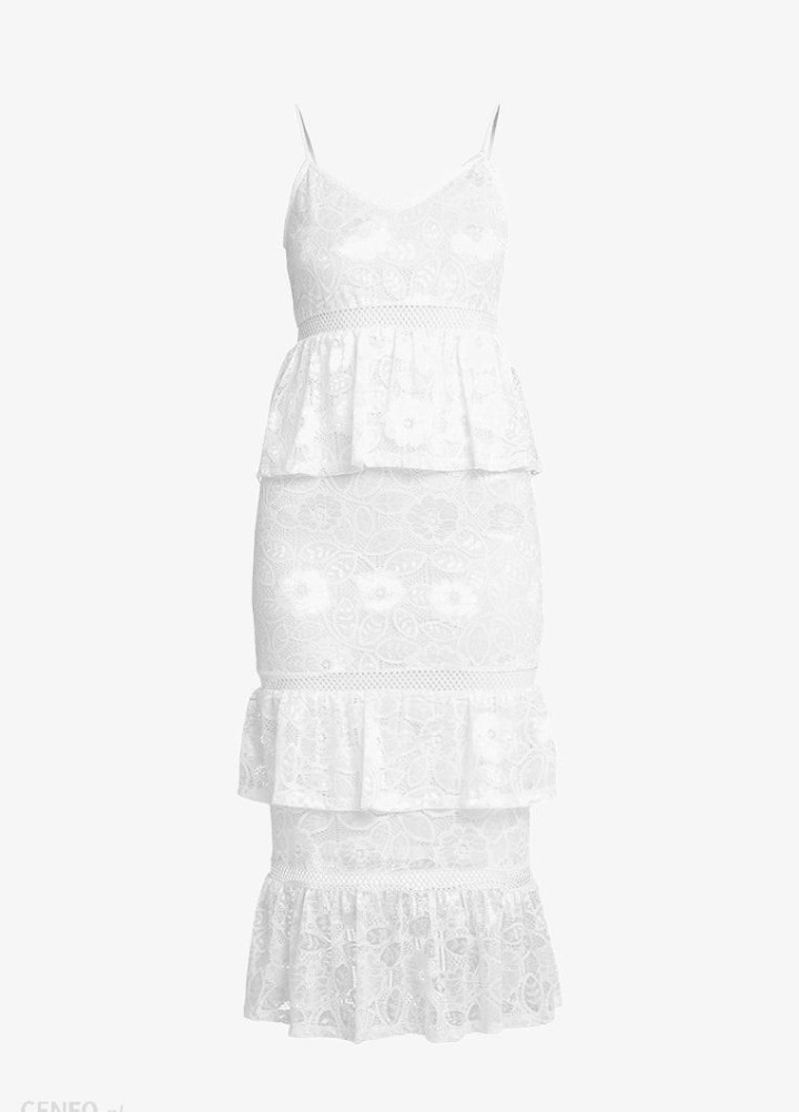 NWOT $98 VILA Videlema beautiful white XS lace tiered cami strap midi dress