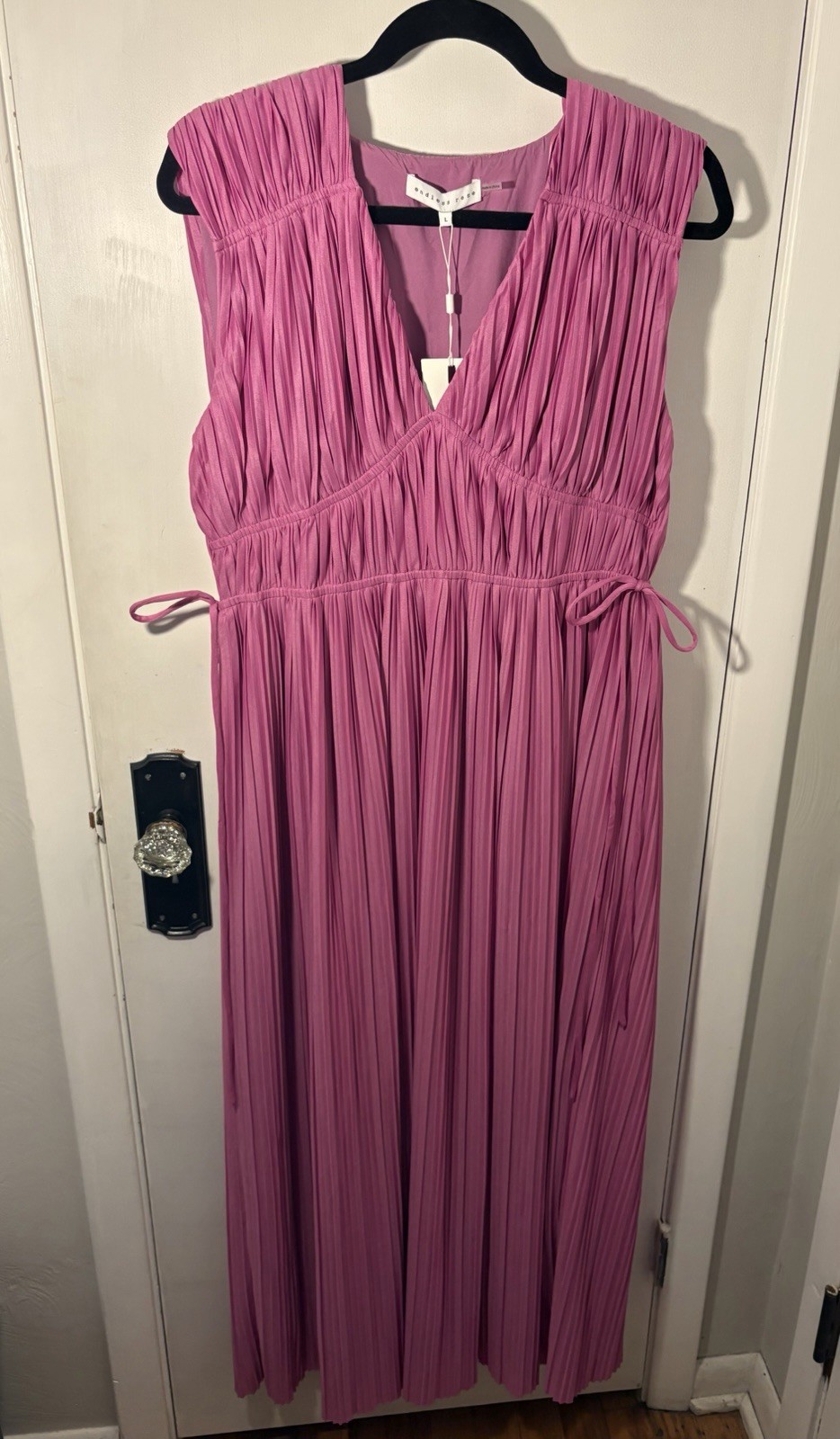 Endless Rose Purple Pleated V-Neck Sleeveless Chiffon A-Line Midi Dress L