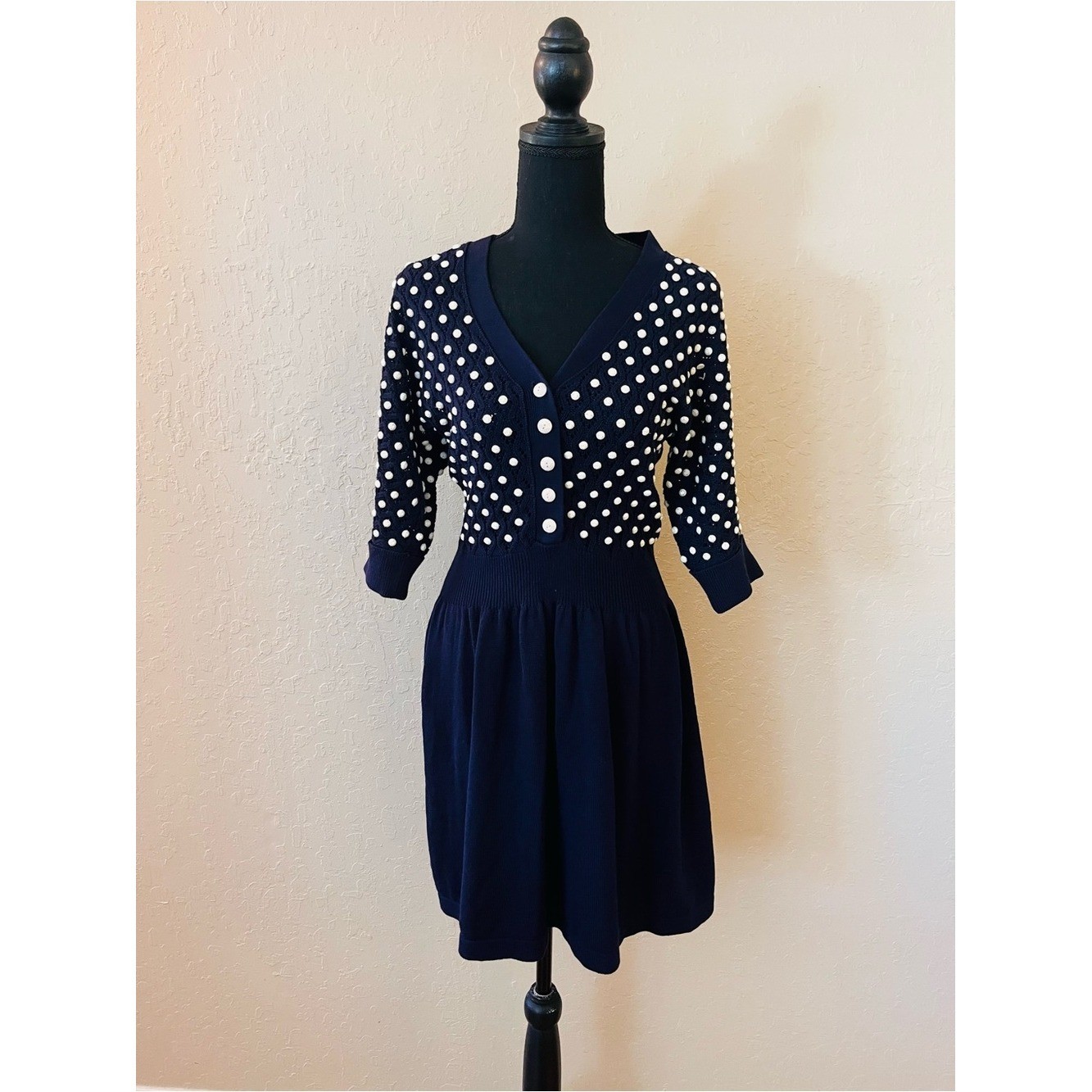 Marc By Marc Jacobs Navy Midi Dress with White Polka Dots
