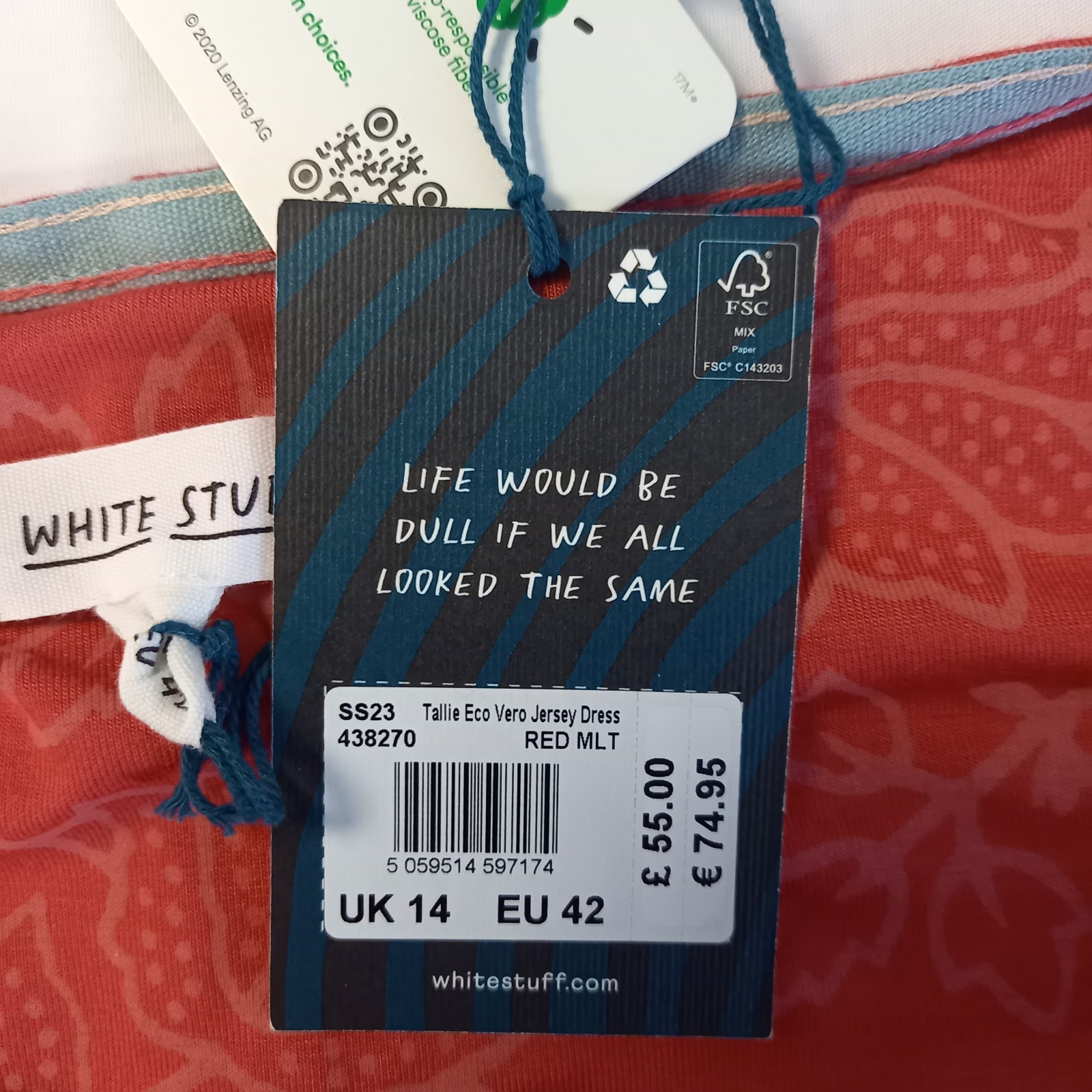 White Stuff Ladies Red Dress V Neck Lenzing EcoVero Summer UK 14 New With Tags