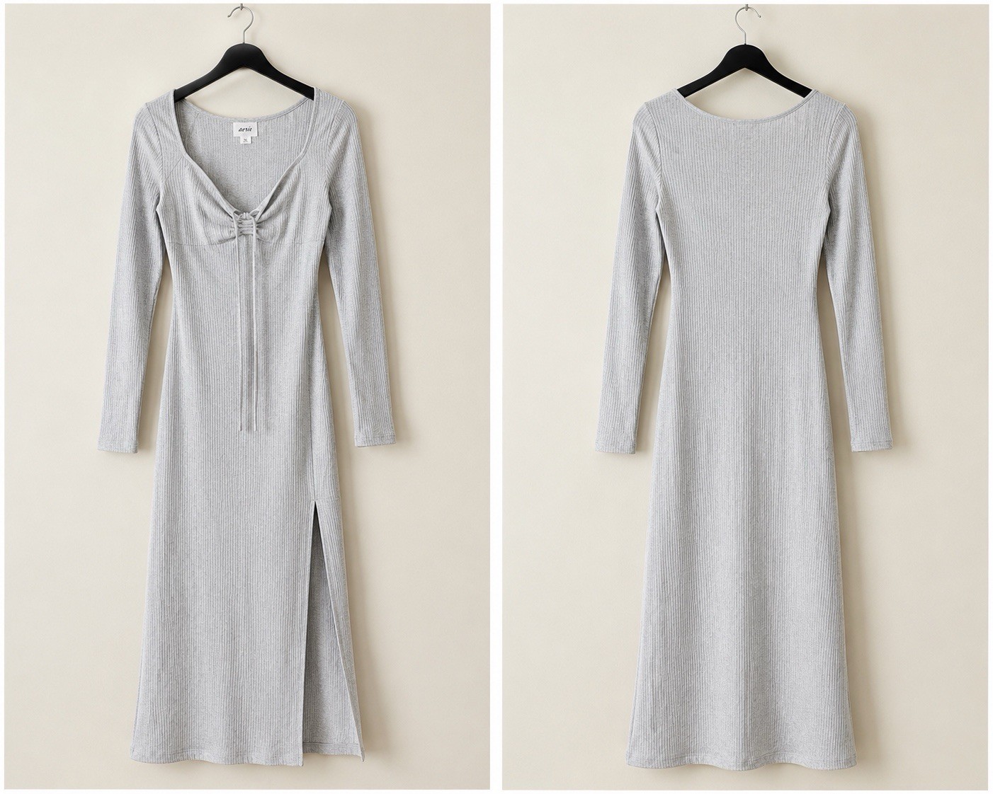 Aerie Women’s Gray Ribbed Knit Twist Front Midi Dress Size [xl] Long Sleeve
