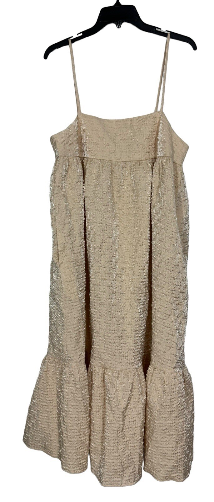 NEW Kika Vargas Midi Dress Textured Empire Waist Sz M Cream Spaghetti StrapWomen