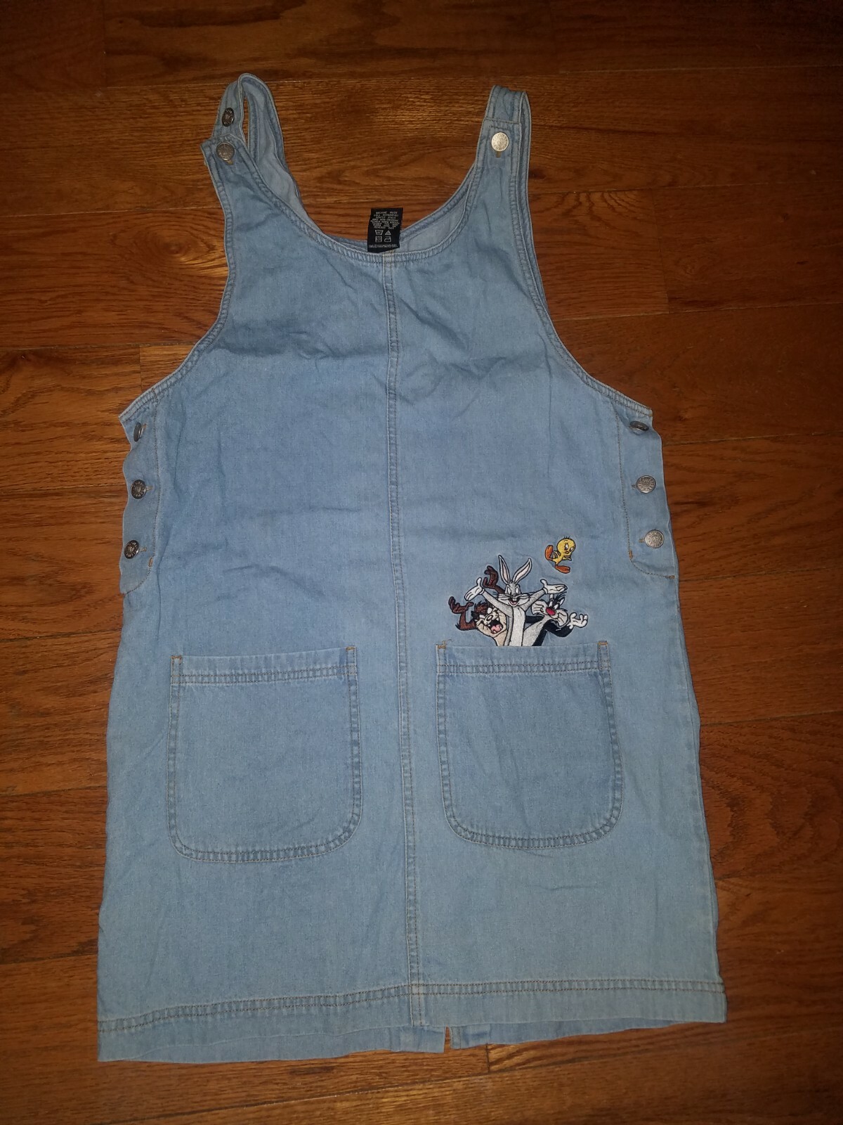 Vintage Womens Warner Bros Disney Looney Tunes Denim Embroider Dress Size Medium