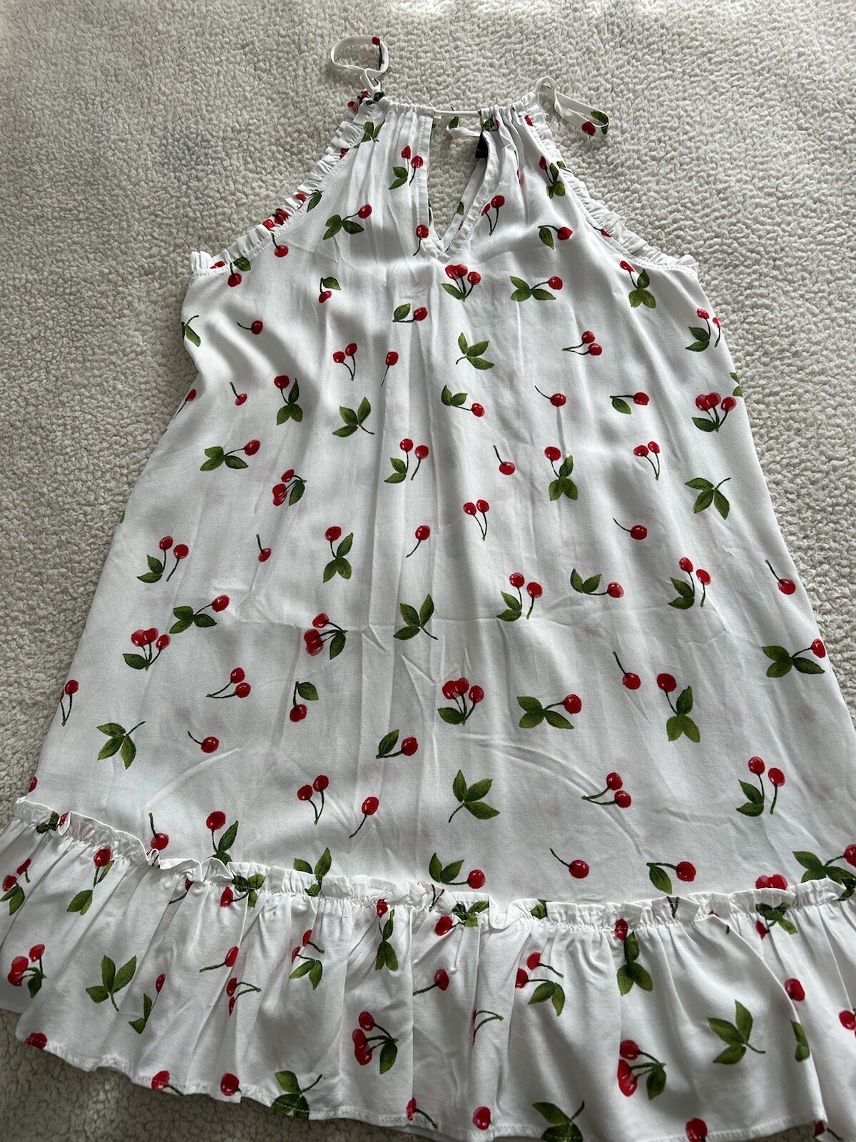 Aqua Womens White Cherries Printed Mini Tiered Halter Dress Size Various