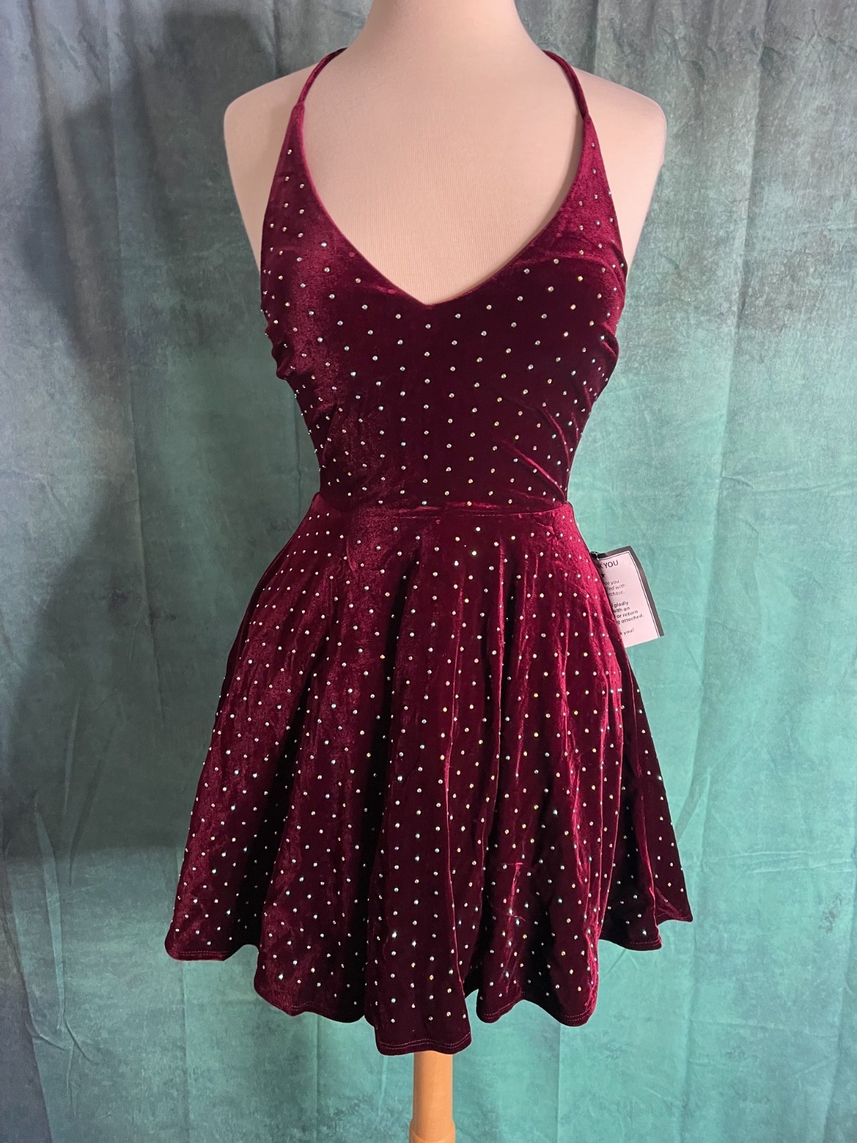 City Studios Party Pink Juniors size 3/4 Wine Velvet Rhinestone Mini Dress NWT