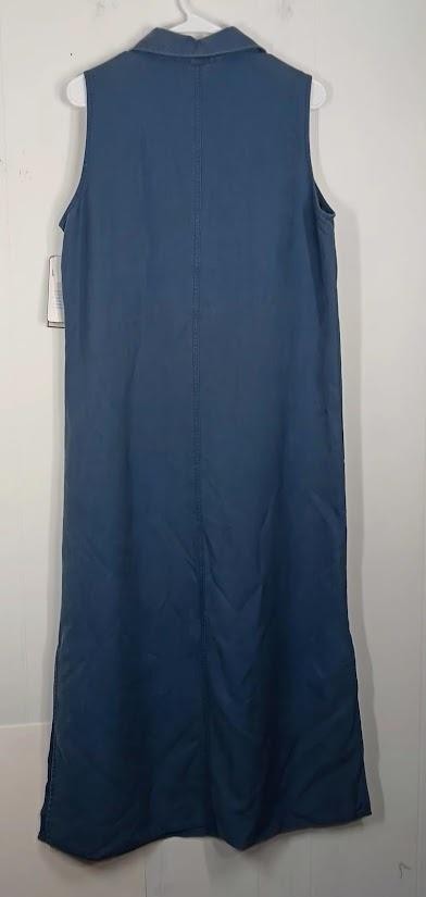 HSZ Studio Dress Womens Large Blue Sleeveless Collared Shirt Maxi Lyocell Blend