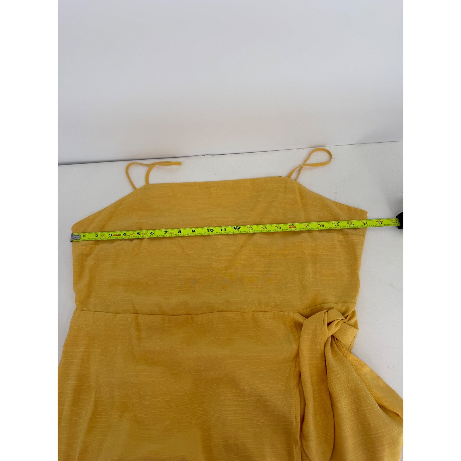 Nine West Womens Mustard Yellow Textured Faux Wrap Mini Dress Side Tie Sz XXL