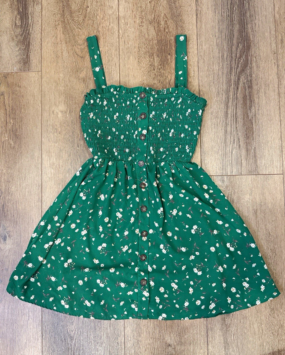 Sienna Sky Green/White Floral Smocked Button Front Square Neck Sundress Size S
