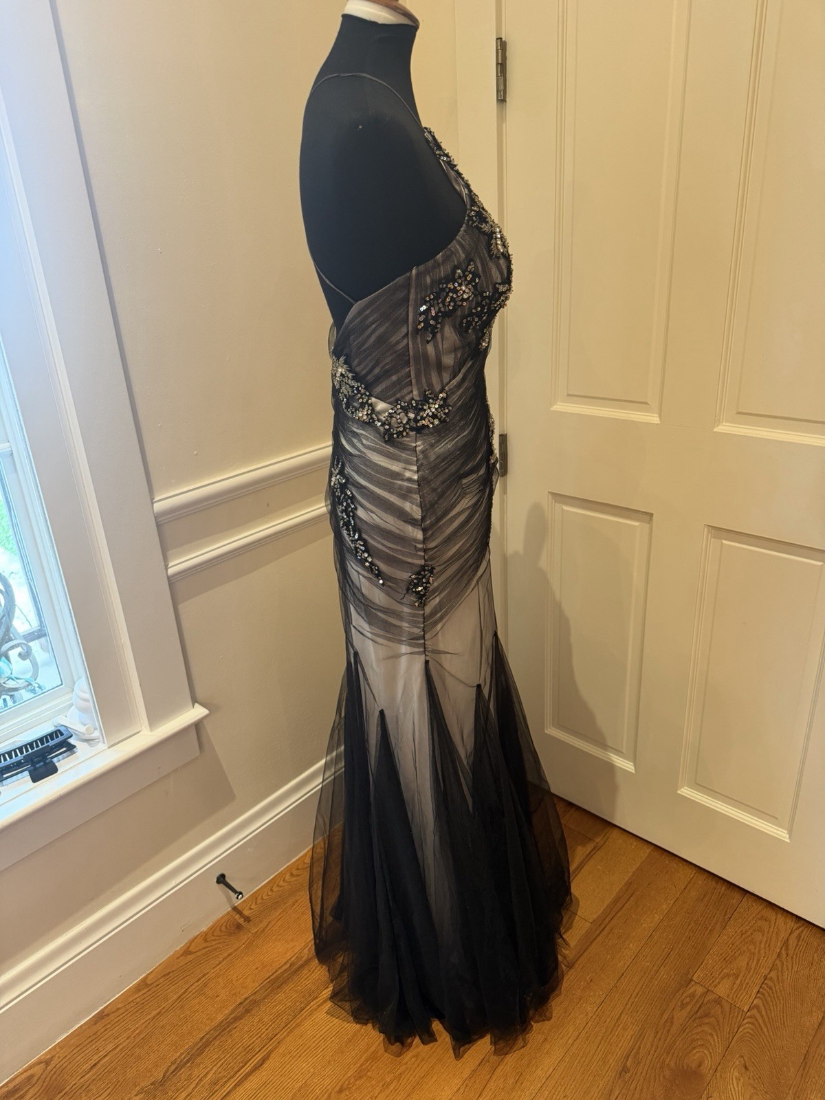 Vintage Cassandra Stone Black And Gray Evening Gown