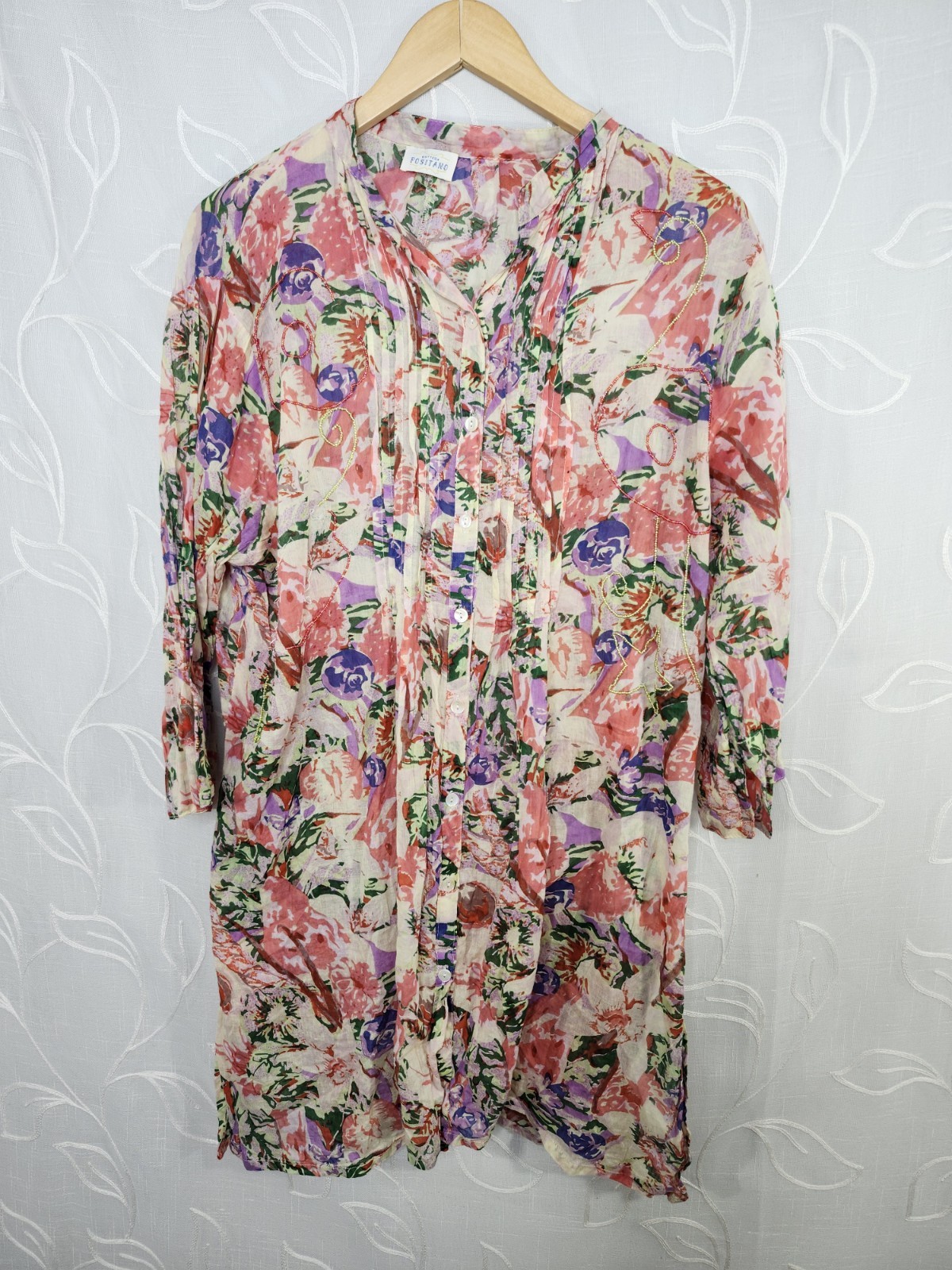 Bottega Positano Floral Dress Button Lightweight Cotton XXL Flaw