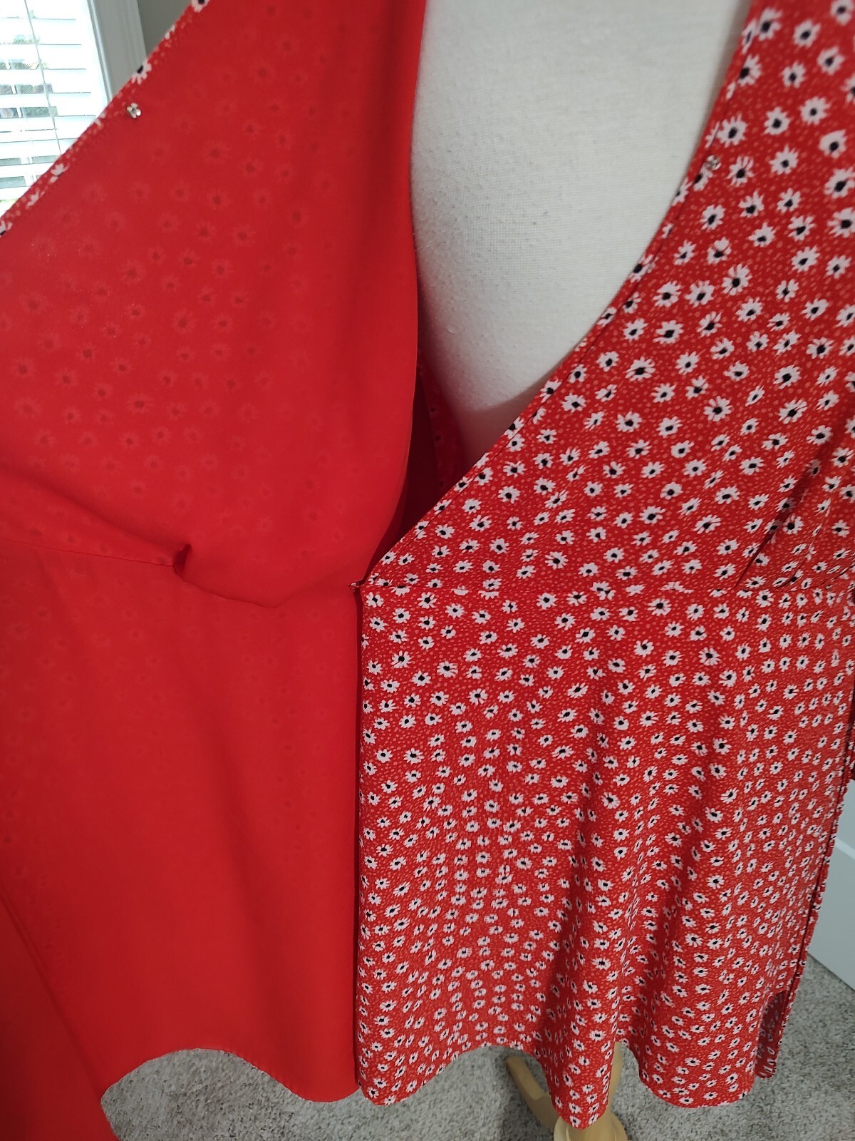CeCe Red Floral Long Sleeve Wrap Dress XL