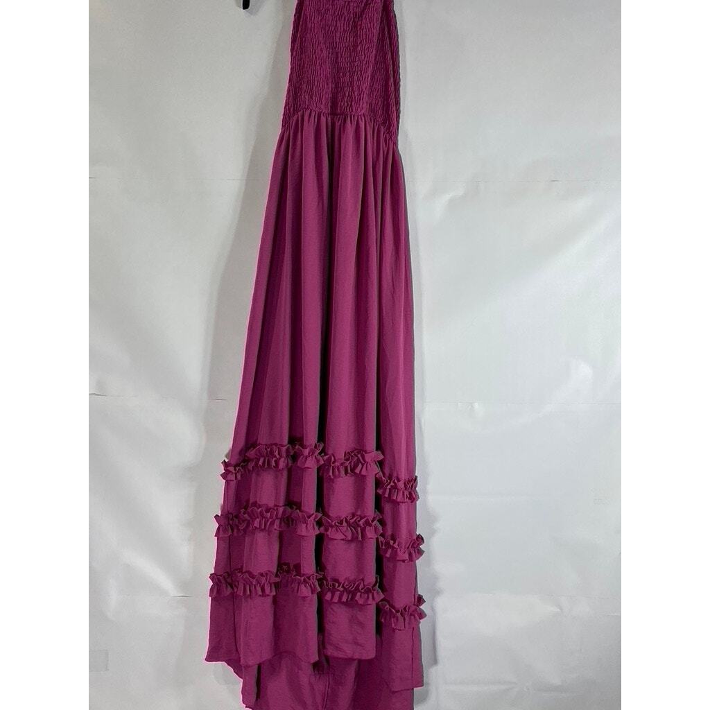 CIDER Women’s Violet Solid Shirred Smocked Bodice Halter Maxi Dress SZ M(US6)